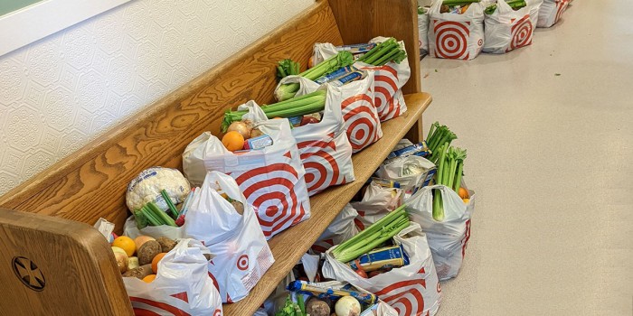 Fresh food and nutritious staples ready for pick up by Day Home families.